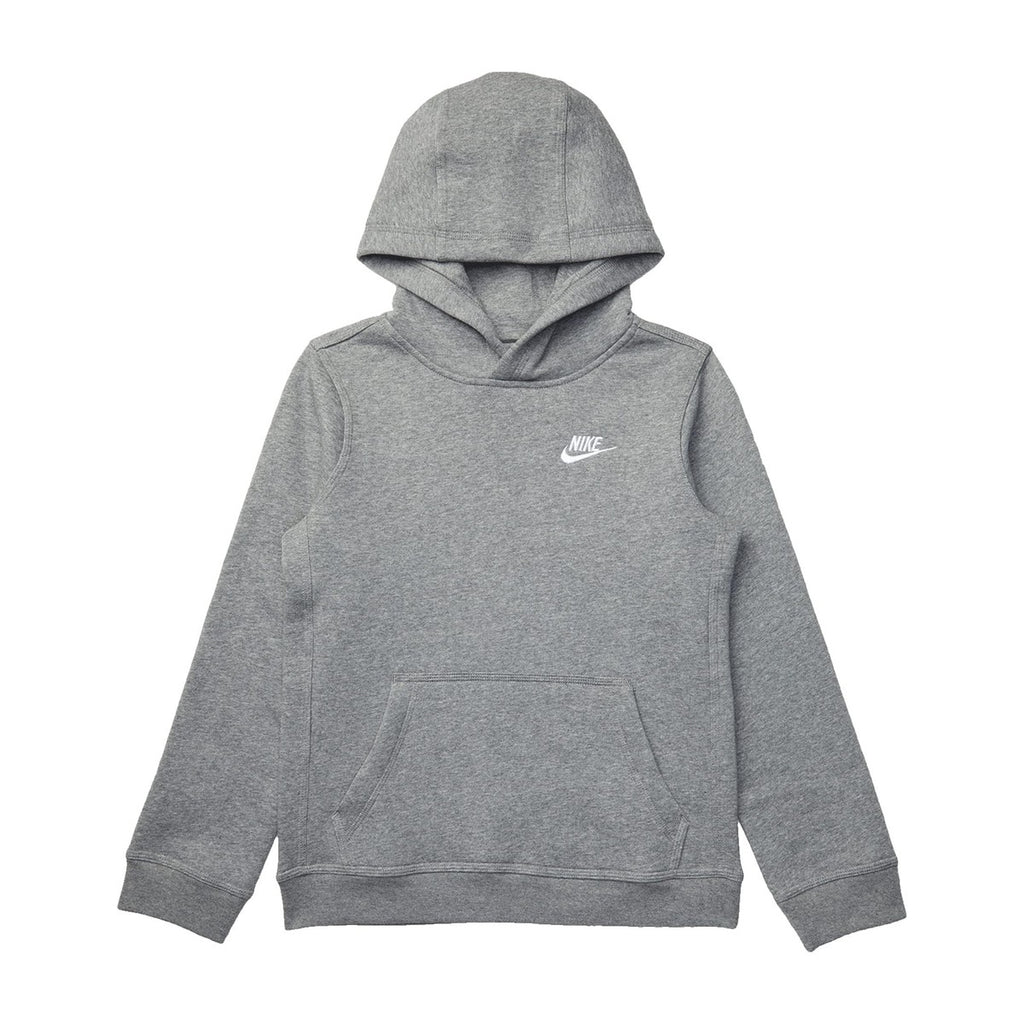 Nike Big Kid Sportswear Club Fleece Hoddie Carbon Heather/White