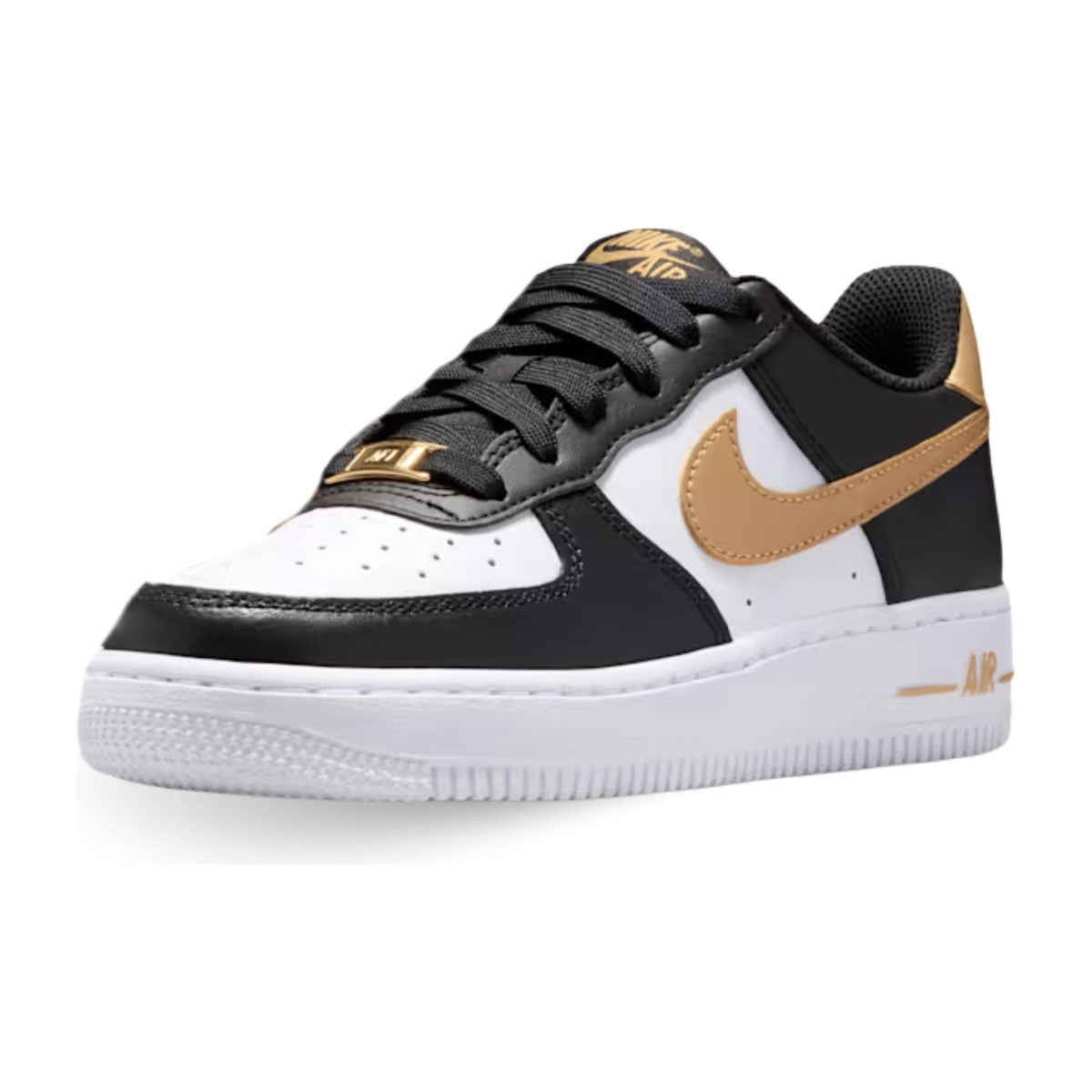 Nike Big Kid Air Force 1 Low/Gold Black/Black/White/Metallic Gold