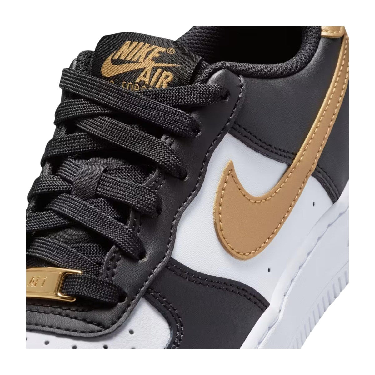 Nike Big Kid Air Force 1 Low/Gold Black/Black/White/Metallic Gold