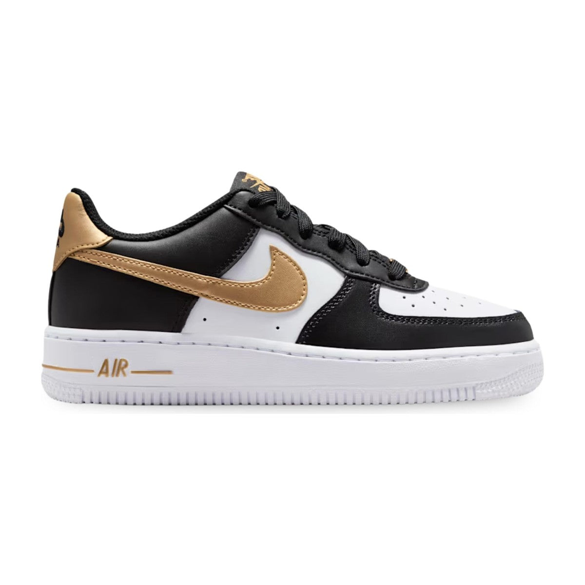 Nike Big Kid Air Force 1 Low/Gold Black/Black/White/Metallic Gold