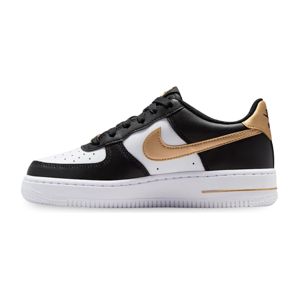 Nike Big Kid Air Force 1 Low/Gold Black/Black/White/Metallic Gold