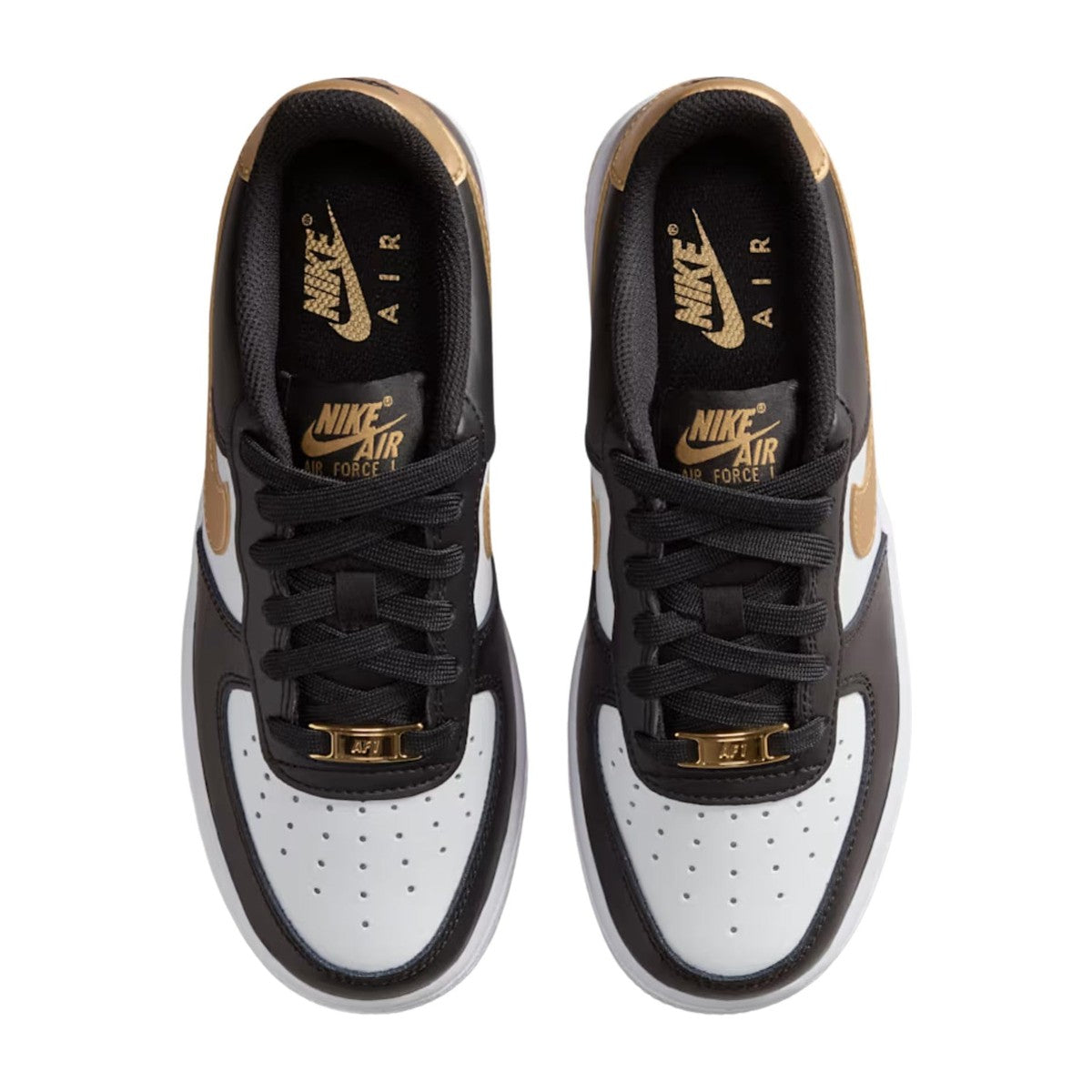 Nike Big Kid Air Force 1 Low/Gold Black/Black/White/Metallic Gold